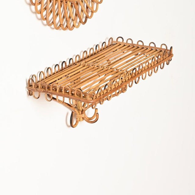 Italian Rattan and Bamboo Wall Shelf attributed to Franco Albini, Italy, 1960s For Sale - Image 11 of 15