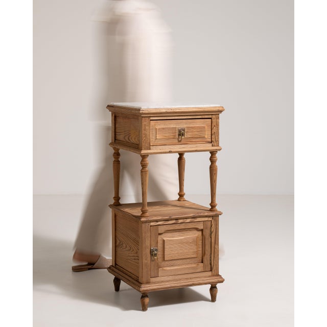Oak Side Table with Marble Top, Antique, France, Early 20th Century For Sale - Image 12 of 14