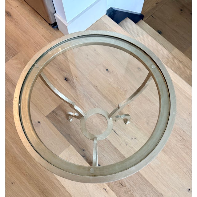 Ethan Allen Attributed Glass Top Accent Table in Champagne Gold For Sale In Washington DC - Image 6 of 6