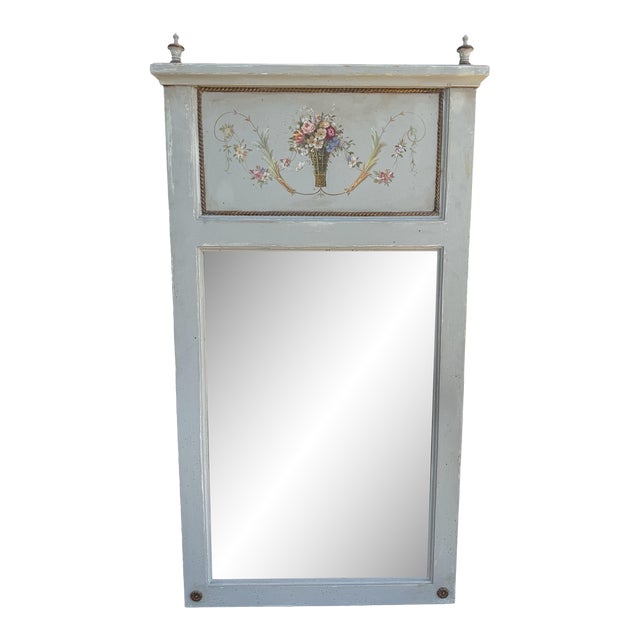 Gustavian Swedish Country Hand Painted Trumeau Mirror For Sale
