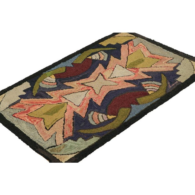Rug & Kilim Antique Hooked Rug With Polychromatic Geometric Patterns | Rug & Kilim For Sale - Image 4 of 7