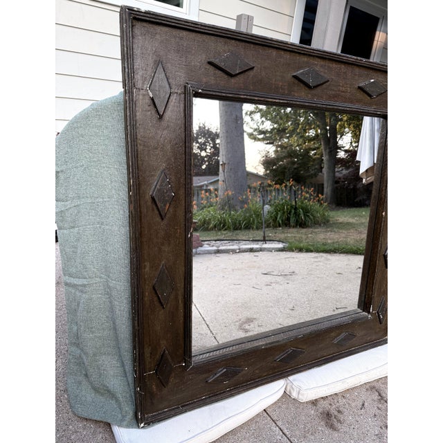 18th Century Spanish Baroque "Herrera"-Style Giltwood Mirror, 39.5" Square — Original Gesso & Gold Leaf Under Old Dark Paint For Sale - Image 6 of 8