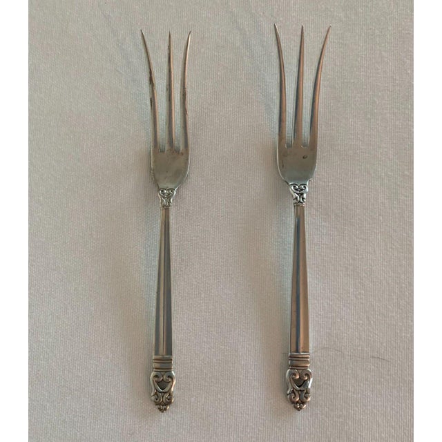 1930s 1930s Royal Danish Sterling Silver Acorn Design Pickle & Olive Serving Forks- Set of 2 For Sale - Image 5 of 12