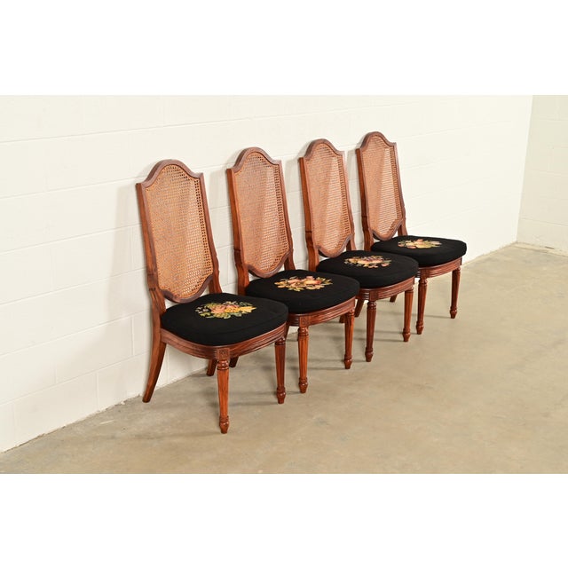 Karges Furniture Karges Style French Regency Louis XVI Carved Teak and Cane Back Dining Chairs, Set of Four For Sale - Image 4 of 14