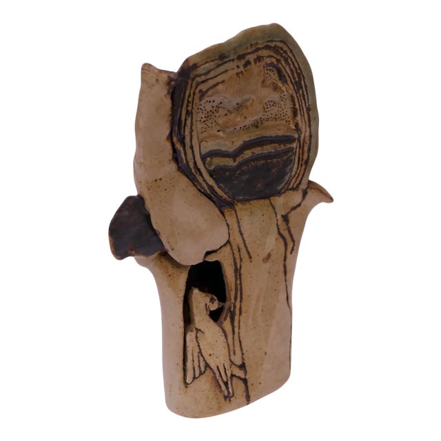 1974 Studio Stoneware "Bird in Tree" Sculpture Signed Pollack For Sale