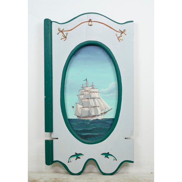 Wood Late 20th Century Pair of Hand Painted Sailboat White & Blue Wood Wall Art Pieces For Sale - Image 7 of 16