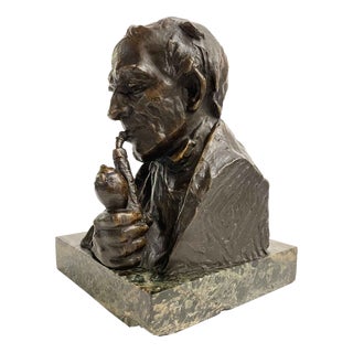 Hans Muller, Bust of a Man with a Pipe, 1890s, Bronze and Marble For Sale