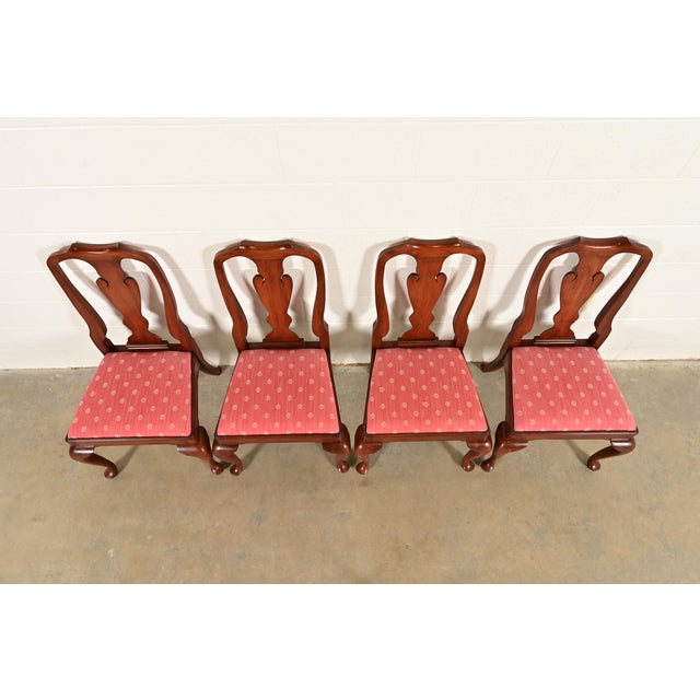 Late 20th Century Henkel Harris Queen Anne Solid Cherry Wood Dining Chairs, Set of Four For Sale - Image 5 of 13