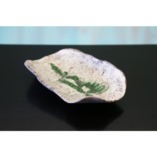 Abstract 1990s Studio Made Ceramic Catch All Tray Abstract Green Glaze Signed For Sale - Image 3 of 6