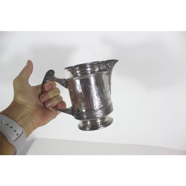Antique Quadruple Silver Plate Pitcher Creamer Vase Hartford Etched Bird For Sale - Image 4 of 16