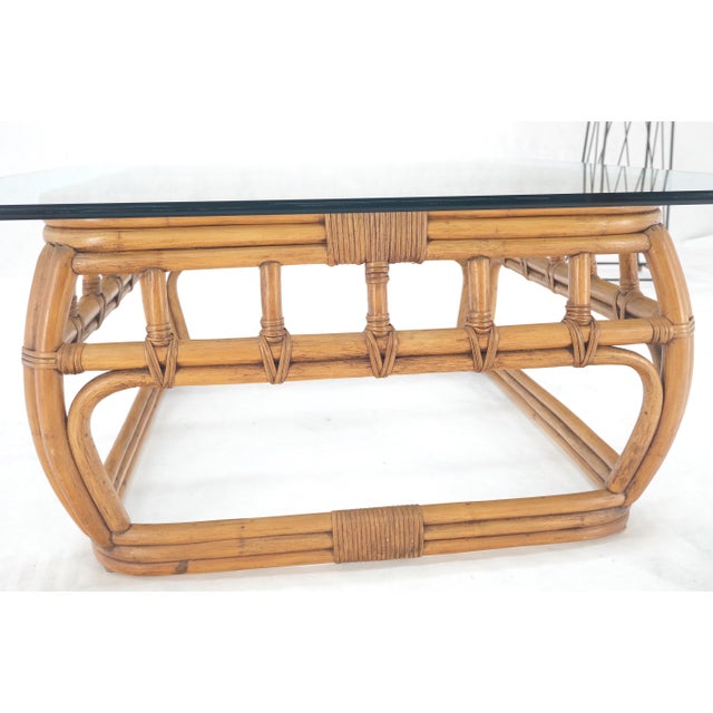 Brown Ficks Reed Bamboo & Reed Square Glass Top Coffee Table Circa 1970s For Sale - Image 8 of 11