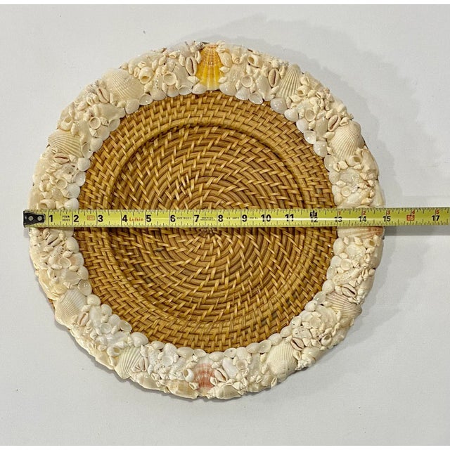 Wood 1990’s Seashell Encrusted Rattan Charger Plate For Sale - Image 7 of 9