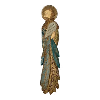 VTG 28” Polychrome Moses Hand Carved Wood 3d Wall Plaque Santos. 10 Commandments For Sale