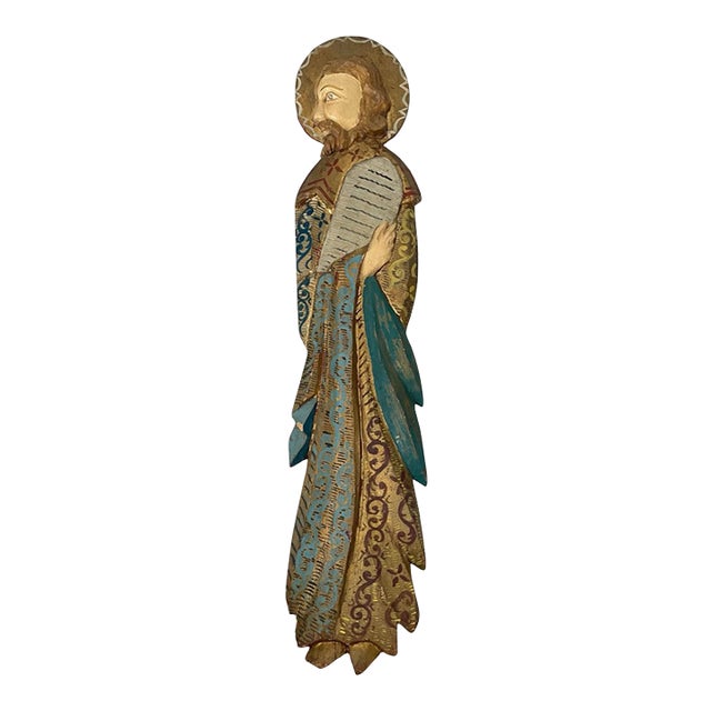 VTG 28” Polychrome Moses Hand Carved Wood 3d Wall Plaque Santos. 10 Commandments For Sale