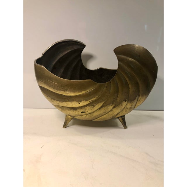 1970s Brass Sea Shell Nautilus Planter For Sale - Image 6 of 7