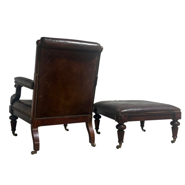 Brown Ralph Lauren Regency Library Chair and Ottoman For Sale - Image 8 of 13