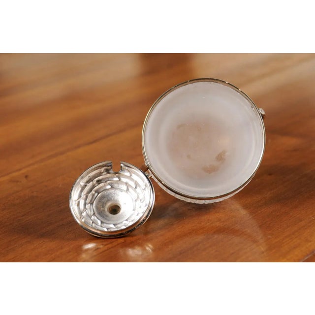 20th Century English Frosted Glass and Silver Lidded Container with Large Handle For Sale - Image 11 of 12