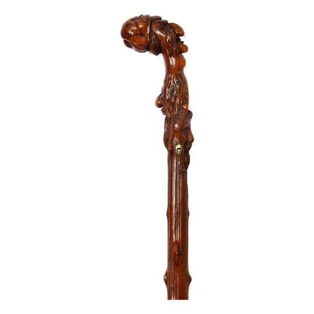 Early 20th Century Antique Folk Art Carved Walking Stick Whistle Cane For Sale