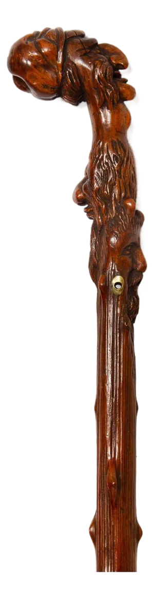 Early 20th Century Antique Folk Art Carved Walking Stick Whistle Cane