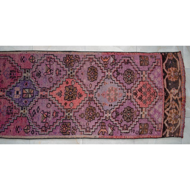 Hand-Knotted Turkish Runner Rug . Low Pile Full Tribal Design Narrow Runner Rug 2′2″ × 13′4″ For Sale - Image 11 of 16
