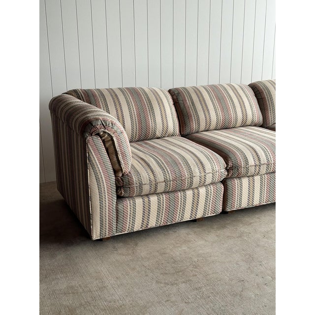 Postmodern 1980s Vintage Postmodern Striped Pillow-Back Three-Piece Modular Sofa For Sale - Image 3 of 17