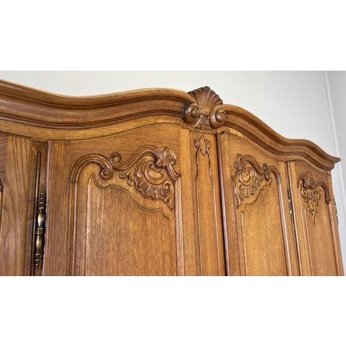 Vintage French Louis XVI Style Oak 4-Door Armoire For Sale - Image 4 of 13
