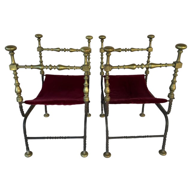 Spanish Bronze & Wrought Iron Savonarola Chairs a Pair For Sale - Image 14 of 15