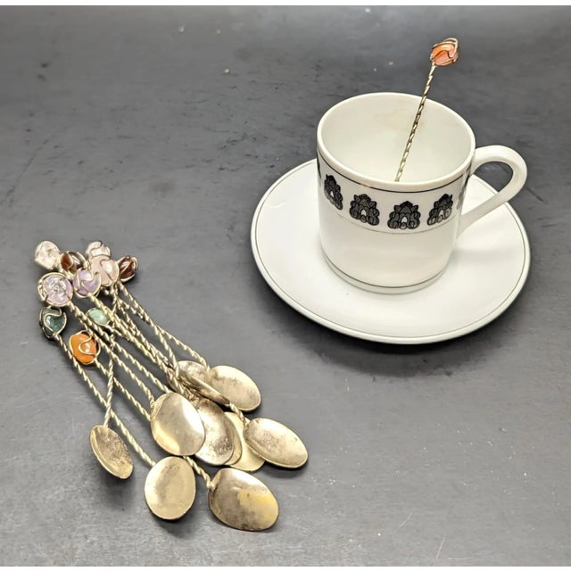 Silver Vintage Silver and Semi Precious Stone Espresso Demitasse Spoons, Set of 12 For Sale - Image 8 of 9
