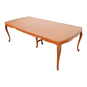 Romweber French Provincial Louis XV Burl Wood Extension Dining Table, Newly Refinished