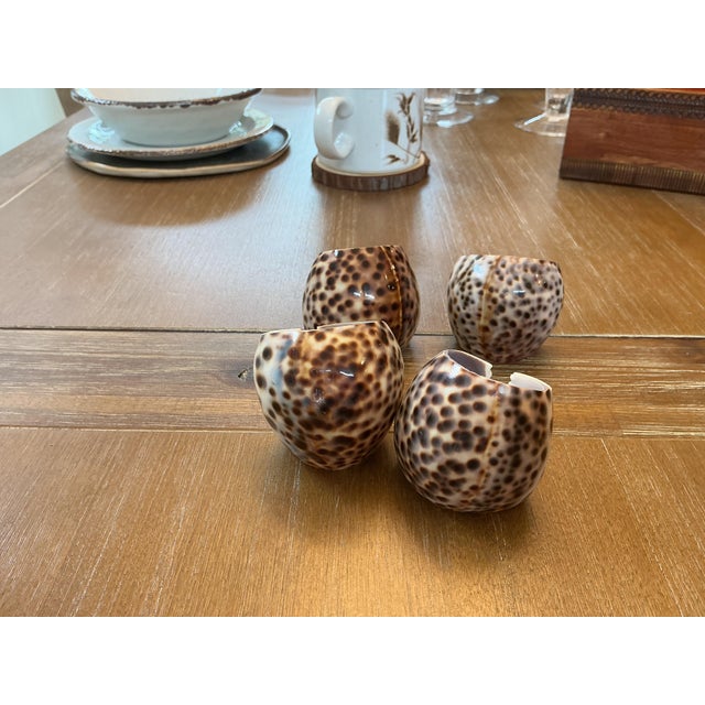 Coastal Vintage Tiger Cowrie Seashell Napkin Rings - Set of 4 For Sale - Image 3 of 3
