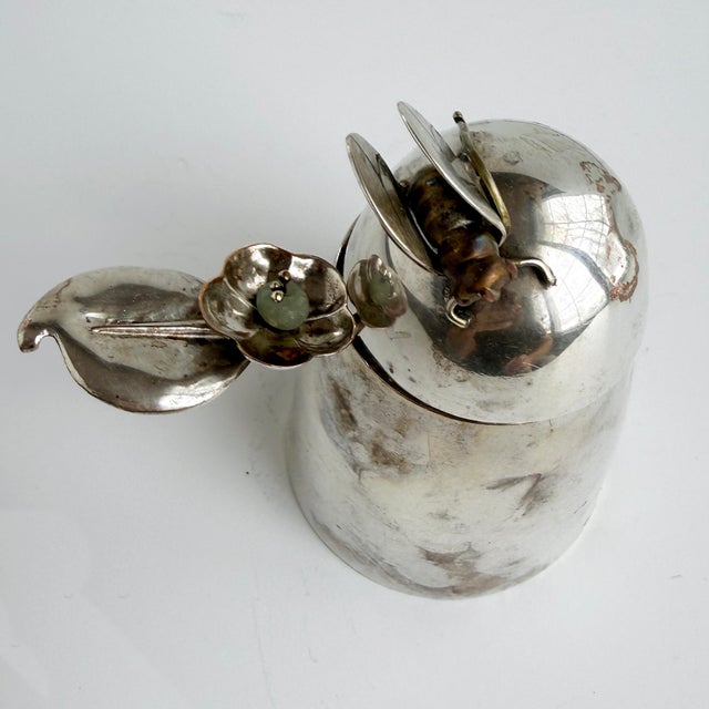 Mid 20th Century Los Castillo Taxco Mexican Silver Plate Honey Pot With Bee and Floral Spoon For Sale - Image 5 of 10