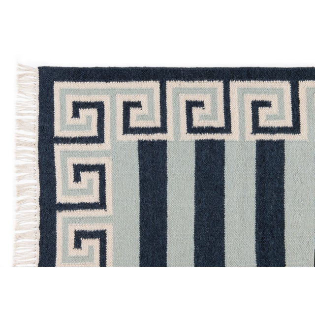 Part & Parcel Goods Wool Stripe Rug, 2’6” x 12', Sky Blue, Navy and Eggshell For Sale - Image 4 of 6
