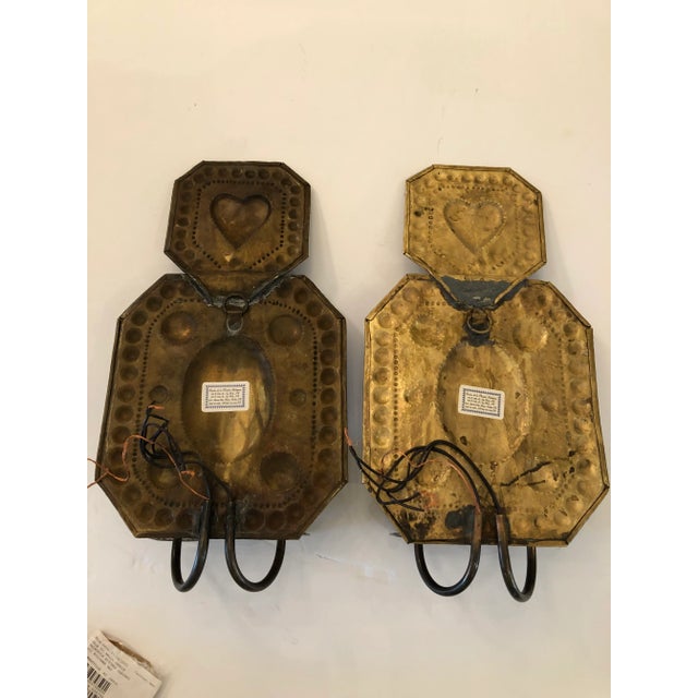Brass Early 19th Century American Hammered Brass Wall Sconces -A Pair For Sale - Image 8 of 10