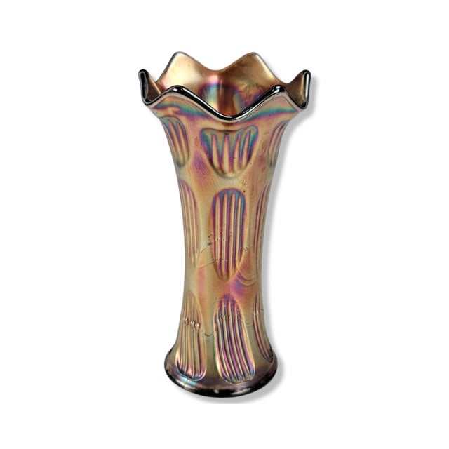 Fenton Diamond & Rib Iridescent Carnival Glass Vase – 8.5