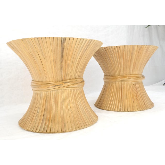 Champagne Pair of Sheaf of Wheat 26" Round Side End Table Stands Pedestals MINT For Sale - Image 8 of 17