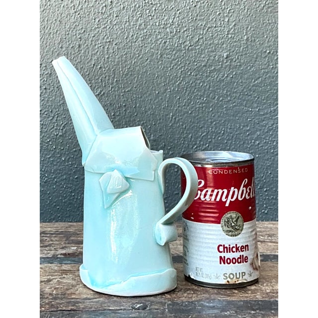 Ceramic Vintage Aqua Abstract Ceramic Pitcher For Sale - Image 7 of 12