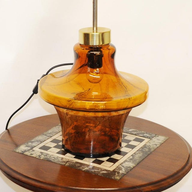 Two Bulb Amber Glass Table Lamp, 1970s For Sale - Image 4 of 7