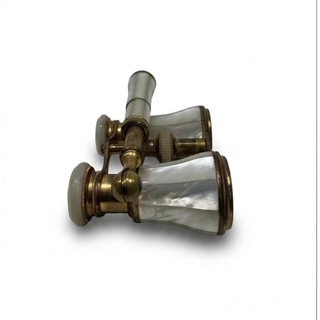 Victorian Antique French Lemaire j.e. Fils Paris Mother of Pearl & Brass Opera Glasses With Telescoping Handle - 7" For Sale - Image 3 of 6