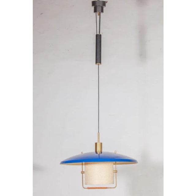 Blue Counterweight Pendant Light by Gaetano Sciolari for Stilnovo, 1950s For Sale - Image 3 of 11