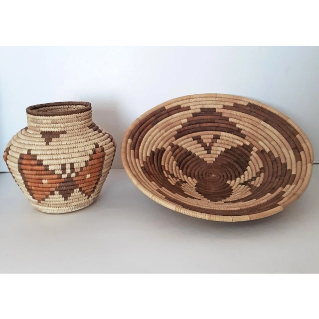 Vintage African Tribal Style Hand Woven Coil Baskets - 2 Piece Set For Sale - Image 9 of 9