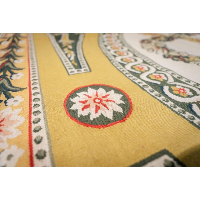 9x12 Vintage Aubusson Flat Weave Wool Rug, Green and Gold Empire Medallion For Sale - Image 12 of 15