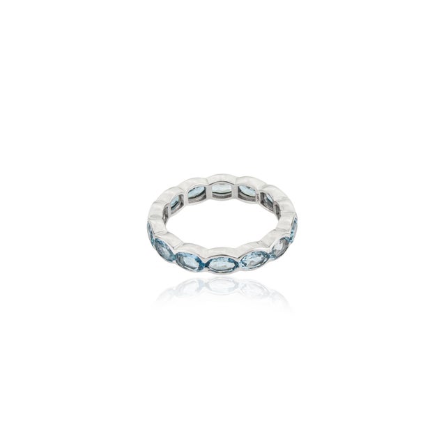 2.47 Carat Aquamarine Boho Chic Eternity Band Ring Size 7 in 14k White Gold For Sale - Image 10 of 16