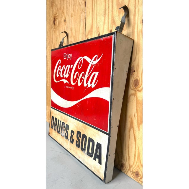 1960s Coca-Cola Trade Sign 'Drugs & Soda' From WPB, Florida Clematis Street For Sale - Image 9 of 12
