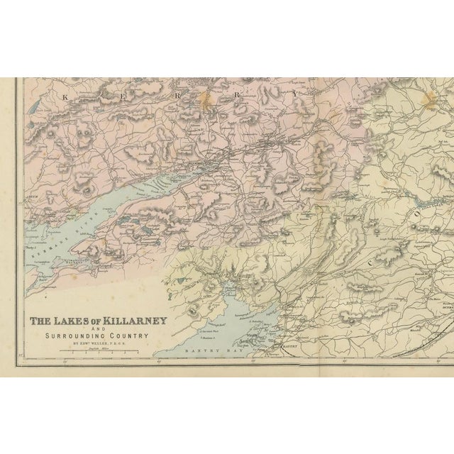 Lakes of killarney map, county kerry ireland, bacon london 1885 : this finely engraved victorian map of the lakes of...