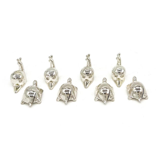 Late 20th Century Set of 8 Silver-Tone Snail & Turtle Place Card Holders – Whimsical / Coastal Cottage For Sale - Image 5 of 10