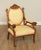 High Quality Custom Upholstered Maple Beech Fauteuil Armchair with Carved Stylized Dog Armrests