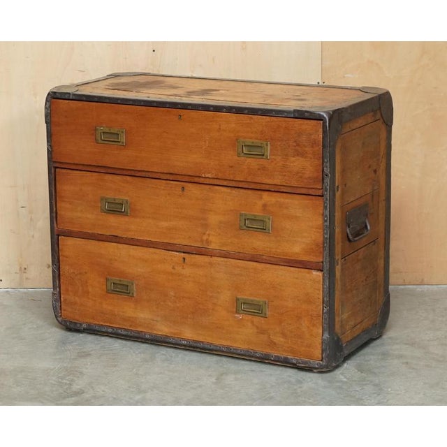 Very rare solid oak with brass fittings and zinc strapwork, army & navy c.s.l stamped officers campaign chest of drawers....