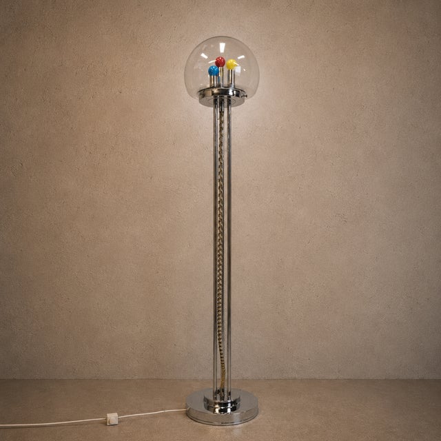 Vintage Italian Space Age Floor Lamp in Chrome and Glass, 1970s For Sale - Image 4 of 17