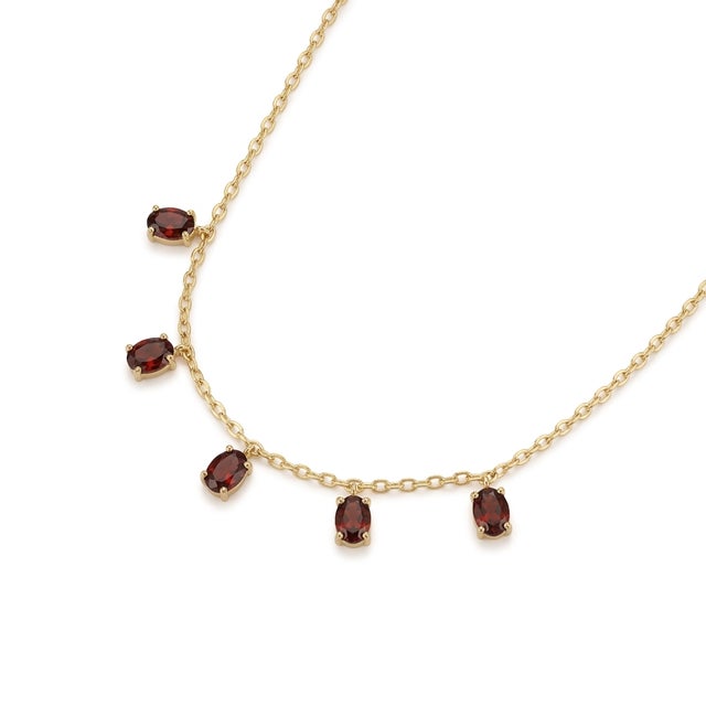 Garnet Dangle Station Birthstone Necklace in 18k Gold Plated Sterling Silver For Sale - Image 4 of 4