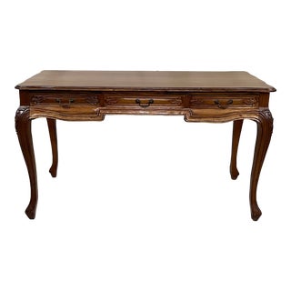 Hand Carved Three Drawer Writing Desk For Sale